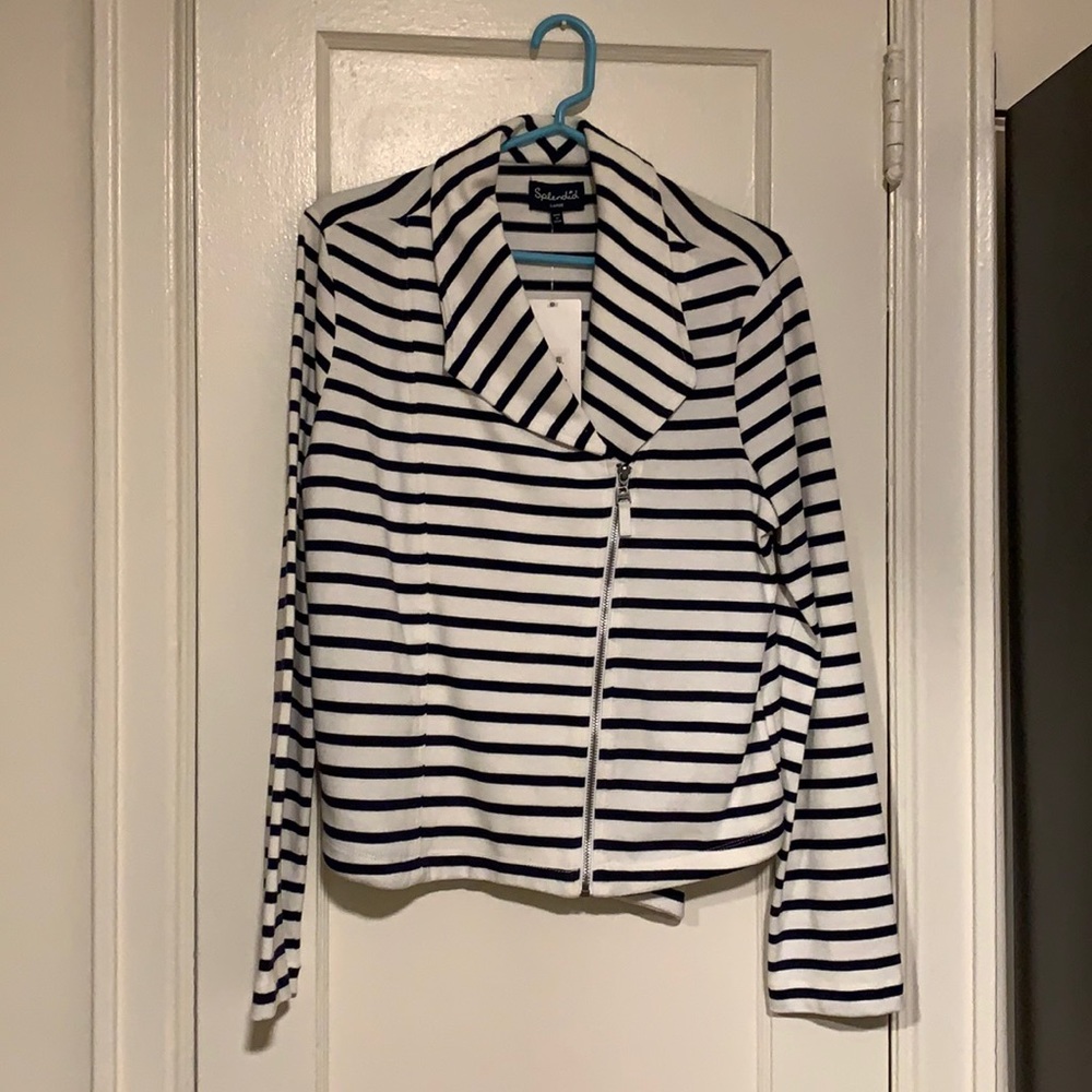 Splendid Navy Blue and White Striped Jacket